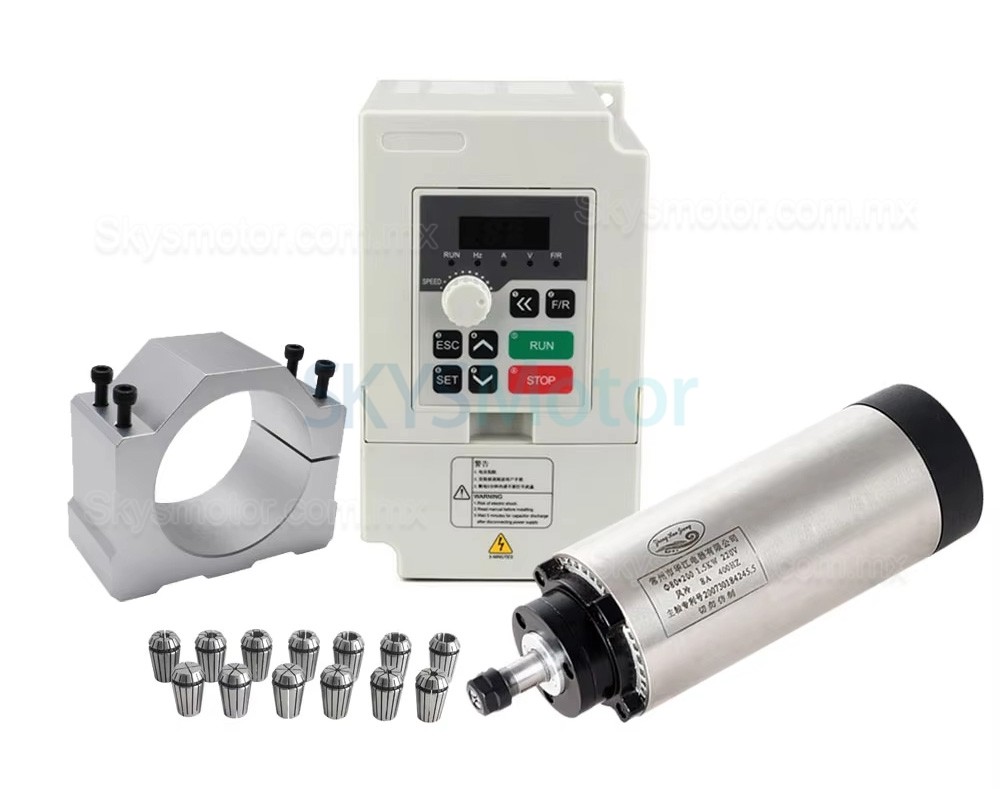 Kit de motor de husillo CNC refrigerado por aire 1,5 kW, 110V/220V, OSP001696, con variadores de velocidad (VFD) y 13 pinzas ER11